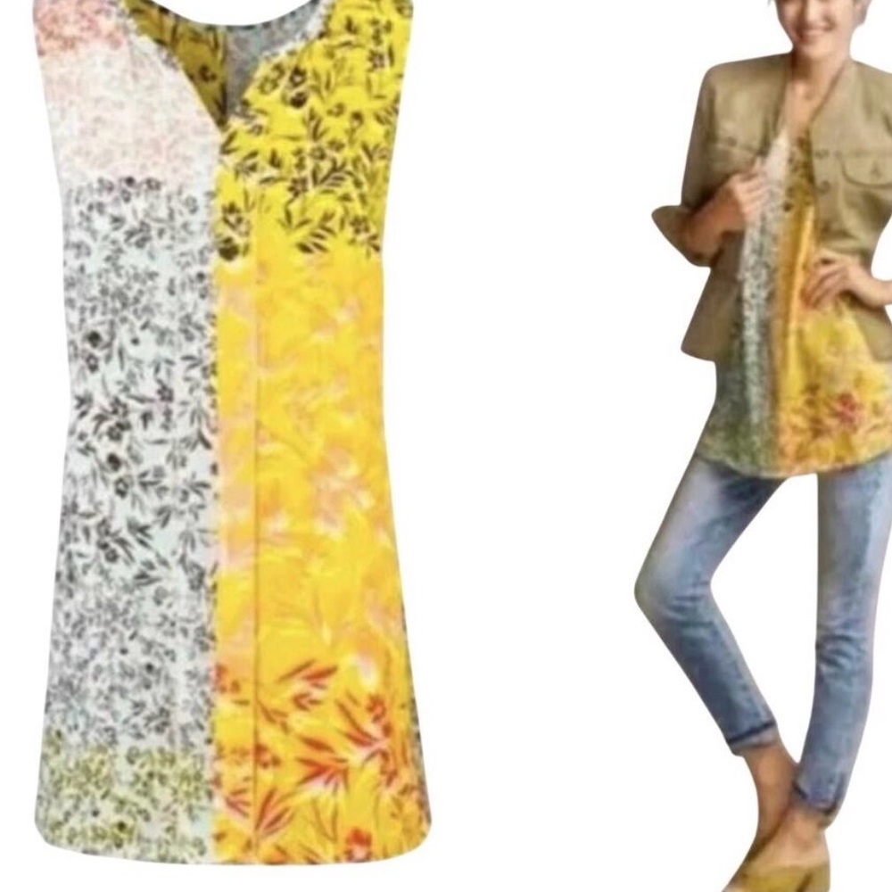 CAbi Yellow Floral Patchwork Sleeveless Tunic